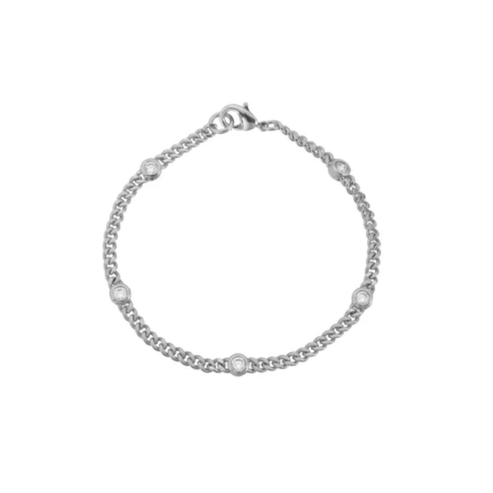 Lili Claspe Silver Bezel CZ Chain Link Bracelet 6”